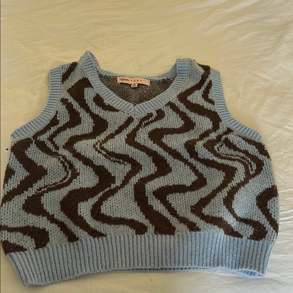Crave Fame Blue and Brown Knit Vest